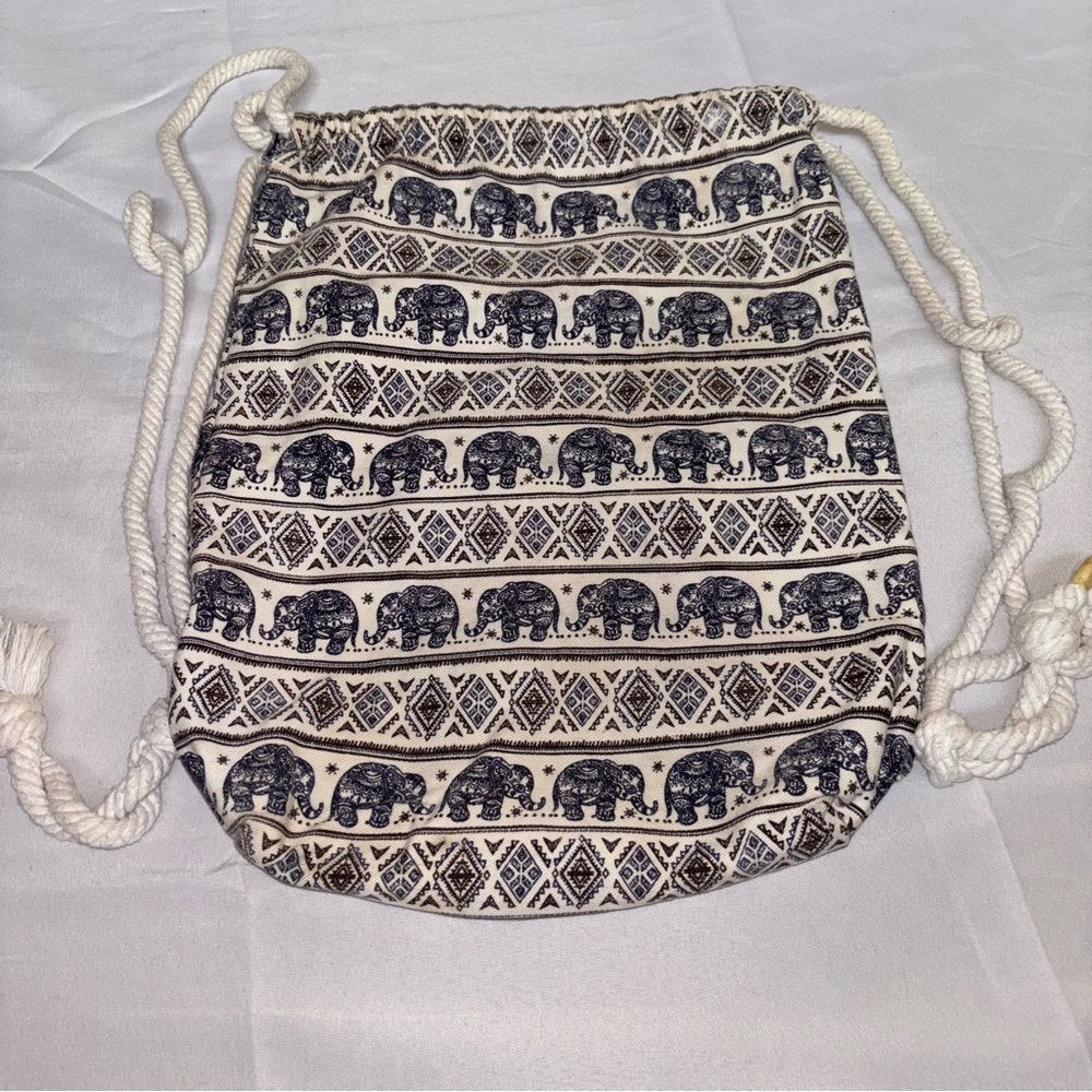 Canvas Elephant Print Drawstring Backpack Bohemia… - image 4